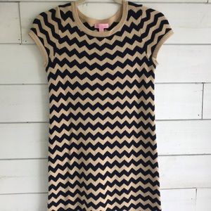 Lilly Pulitzer gold and navy sweater dress